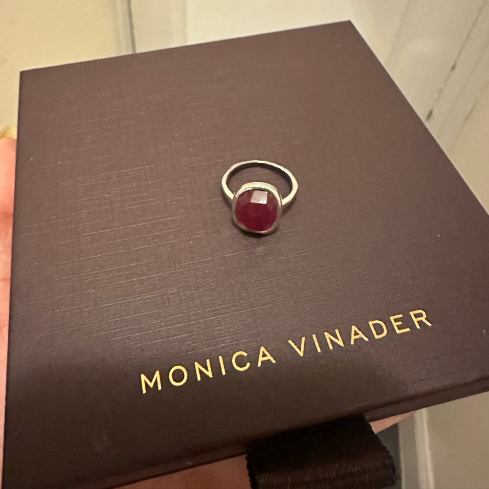 Monica Vinader Siren Sterling Silver Ring with Pink Quartz